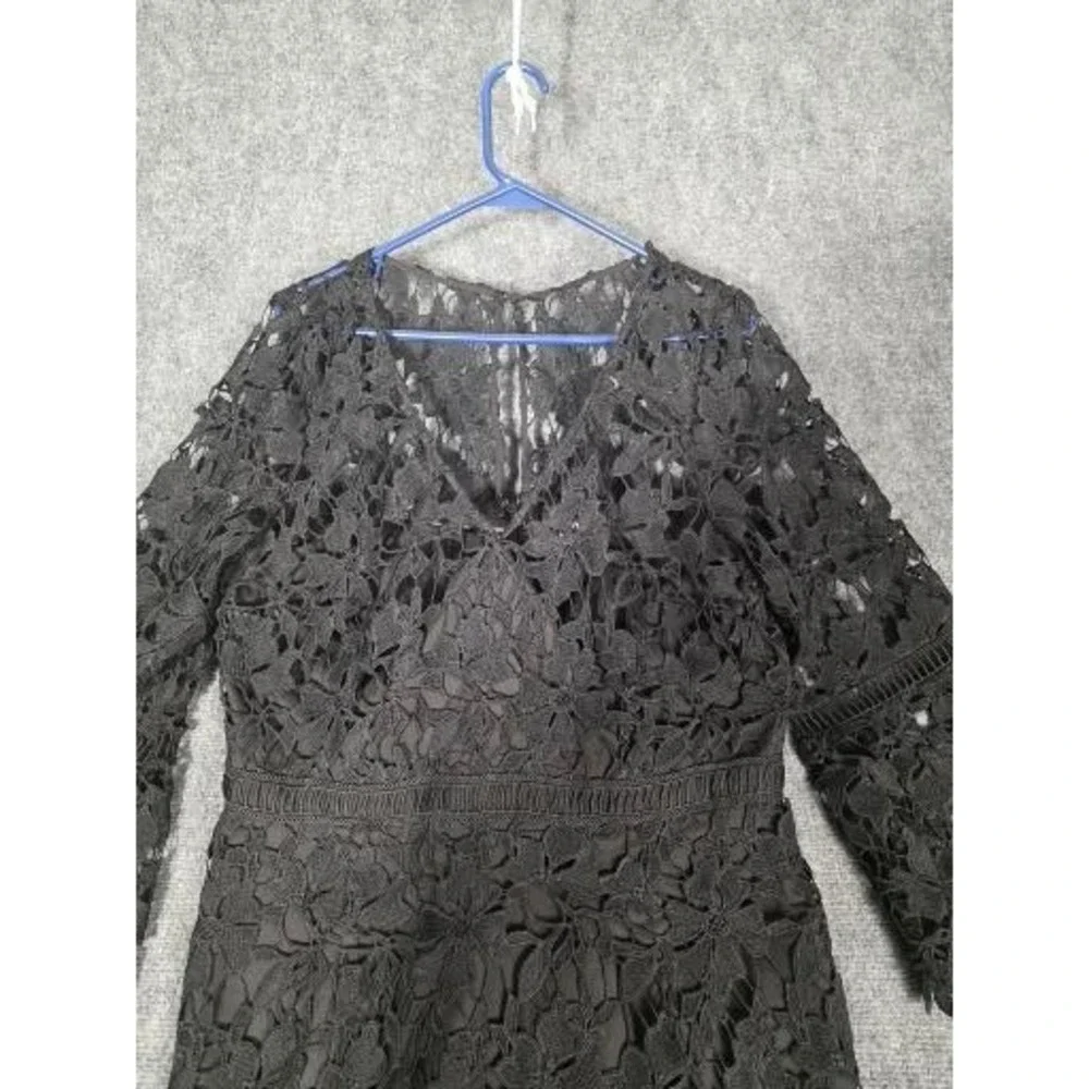 City Chic Lace Catch Dress Black Floral Midi Bell Sleeve Plus Sz M 18 Whimsigoth